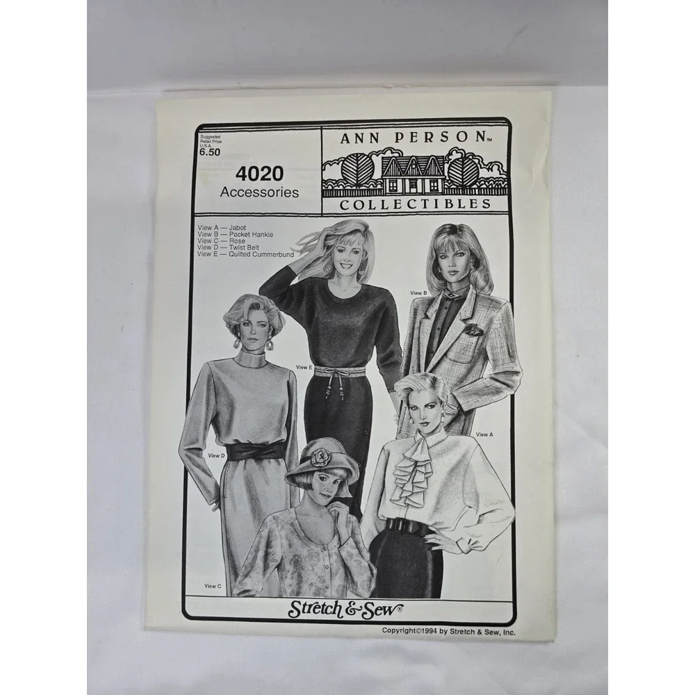 Vintage 1990s Stretch & Sew Ann Person Sewing Pattern 4020 - Accessories